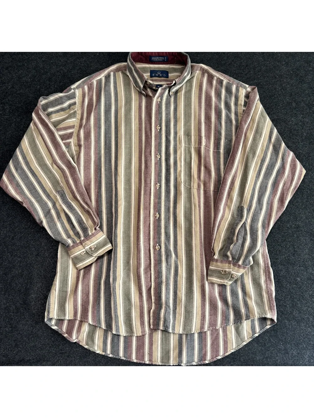 Vintage Enro English Twill Striped Button Down Shirt Men’s Medium Long Sleeve